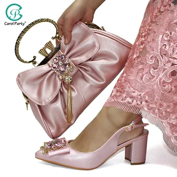 

2020 Latest Italian design Shoes with Matching Bags Set Decorated with Rhinestone Nigerian Wedding Shoes and Bag Set for Party
