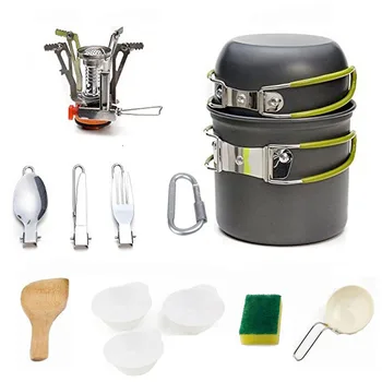 

12 Pcs/lot Portable Camping Tableware Gas Stove Camping Picnic Set Pot Combination 1-2 People Picnic Outdoor Survival Cooker