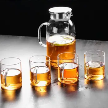 

Glass Water Pitcher High Temperature Resistance with Handle Lid Thickened Pitcher for Home Office Use
