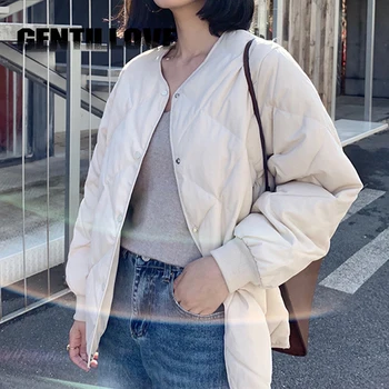 

Winter Fashion Outwear Casual Down Jackets Solid Tops All-Match Simple Fresh Stylish Warm Women Coat Loose Thicken Women Parks