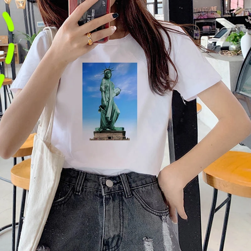 Women's Wreath T-shirt Statue of Liberty clothes ladies short sleeve Kawaii Tees top graphic T-shirt printing T-shirt female