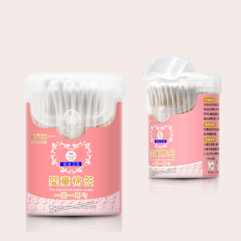 Clean Hygienic 180 Cylindrical Thin Stick Double-Ended Baby Paper Reel's Bamboo Cotton Swabs Buds