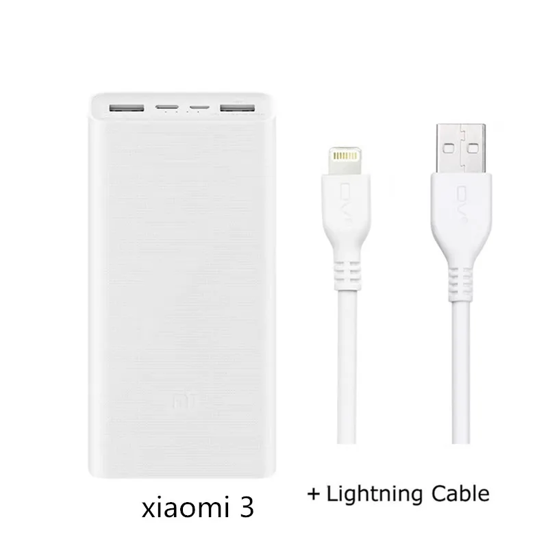 Внешний аккумулятор xiaomi QC3.0, Дополнительный внешний аккумулятор, 20000 мА/ч, портативное зарядное устройство, двойной USB, быстрая зарядка для iPhone, Sumsung, xiaomi - Цвет: mi3 lighting