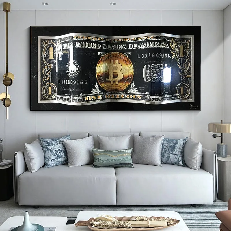Dollar and Bitcoin Wall Art Painting Printed on Canvas