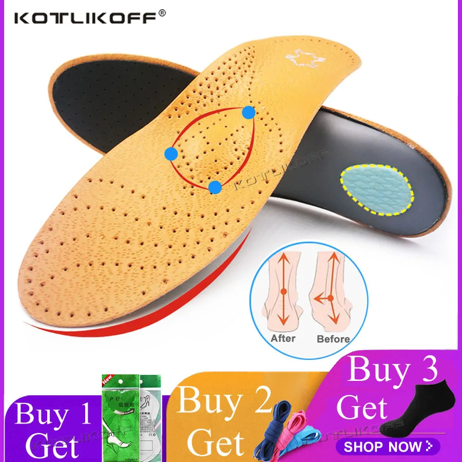 

KOTLIKOFF Leather Latex Orthopedic Foot Care Insole Antibacterial Active Carbon Orthotic Arch Support Instep Flat Foot Shoe Pad