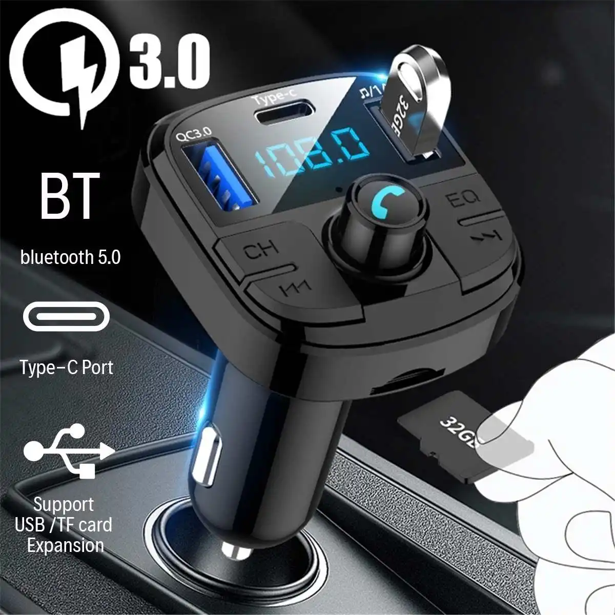 Двойное USB Автомобильное зарядное устройство bluetooth 4,2 fm-передатчик цифровой 3.4A Интеллектуальный распределительный ток Быстрая зарядка usb зарядное устройство
