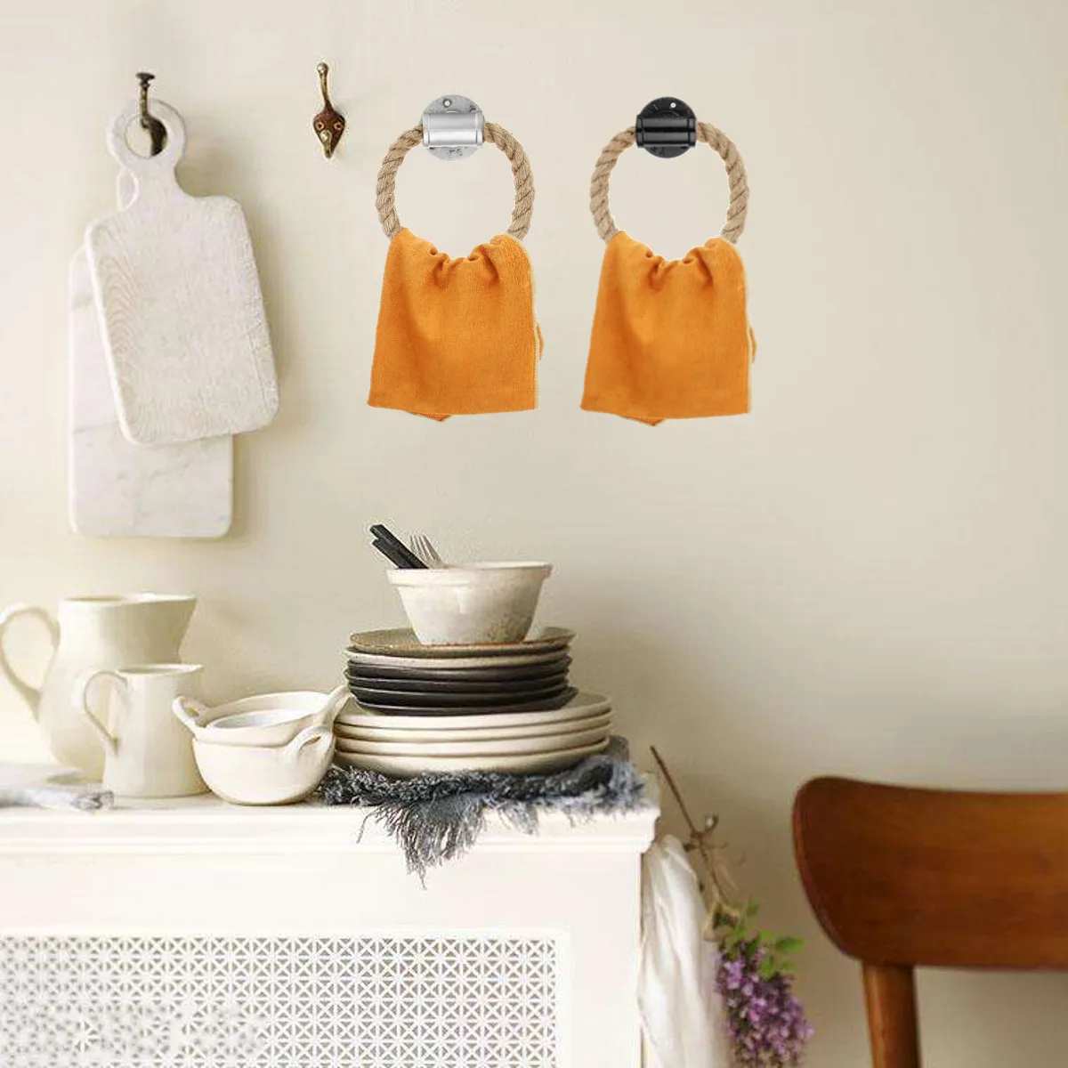 2 colors Towel Rack Ring Wall Mount Industrial Style Towel Holder Iron Pipe Hemp Rope Bathroom Toilet Home Hotels Decoration