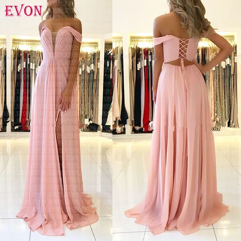 Дешевые Vestido de gala элегантные розовые платья с открытыми плечами а линии