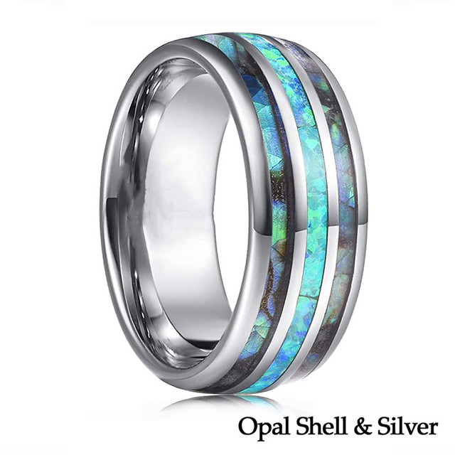 Personality Abalone Shell & Hawaiian Koa Wood Inlay Tungsten Carbide Ring For Men Anniversary Birthday Party Jewelry Gift
