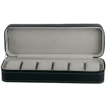 

6 Slots Watch Display Box Storage Organizer With Zipper Classic Multi-functional Bracelet Display Case PU Leather Wristwatch Box