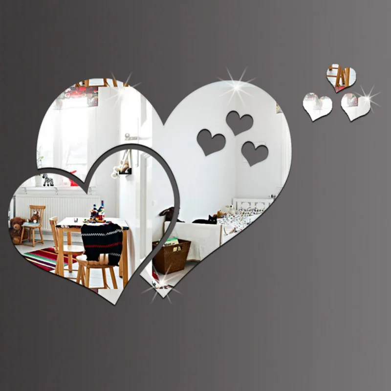 

3D wall stickers art decal living room girls room murals DIY wedding home decor mirror acrylic love heart-shaped wall stickers