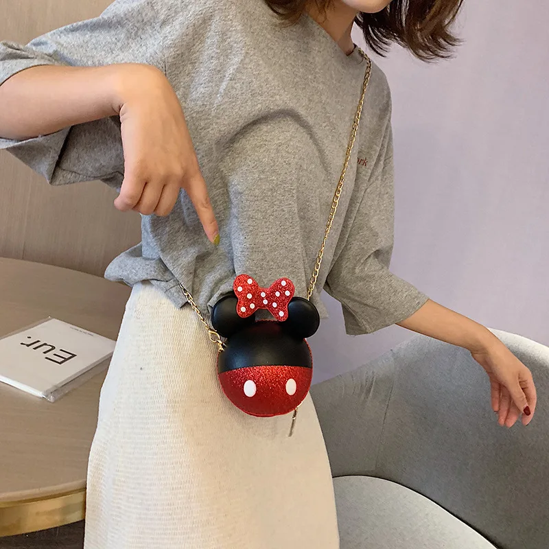Disney Микки Маус сумка женская Новая мода яркая звезда милый Микки лук девушка цепь сумка для покупок монета