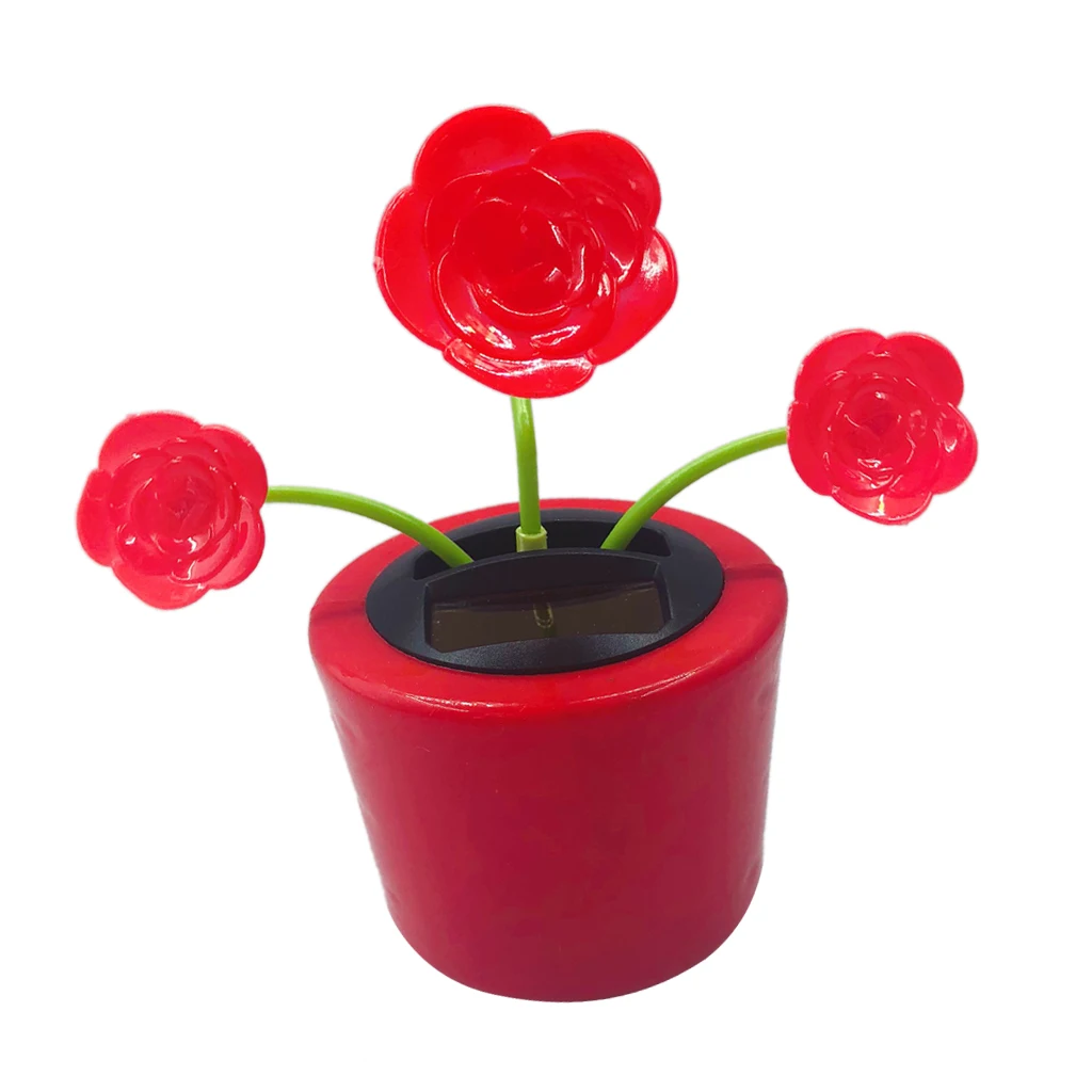 Solar Powered Automatic Swing Rose Flower Toy Car Home Window Decoration Suncatcher Doll Model Shop Cafe Ornament