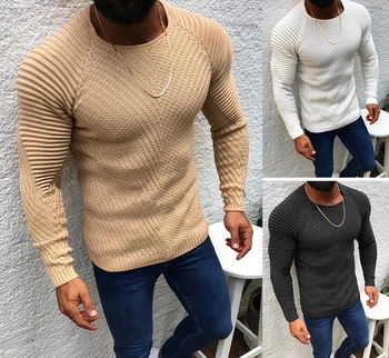 

Laamei Autumn Winter Sweater Men 2019 New Arrival Casual Pullover Men Long Sleeve O-Neck Patchwork Knitted Solid Men Sweaters