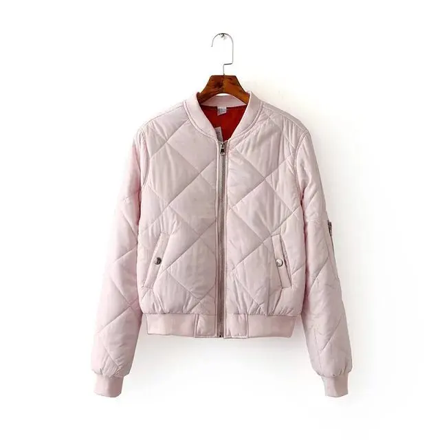 

New Jacket Women Coat Cotton-padded Outwears Zipper Long Sleeve Female Slim Stand Collar Thick Solid