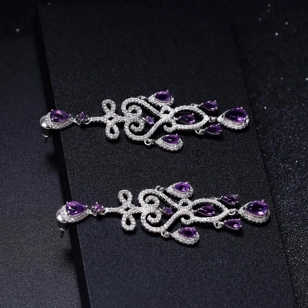 GEM'S BALLET 8.32Ct натуральный аметист 925 пробы Серебряные Листья и ветви Висячие серьги для женщин обручение ювелирные изделия