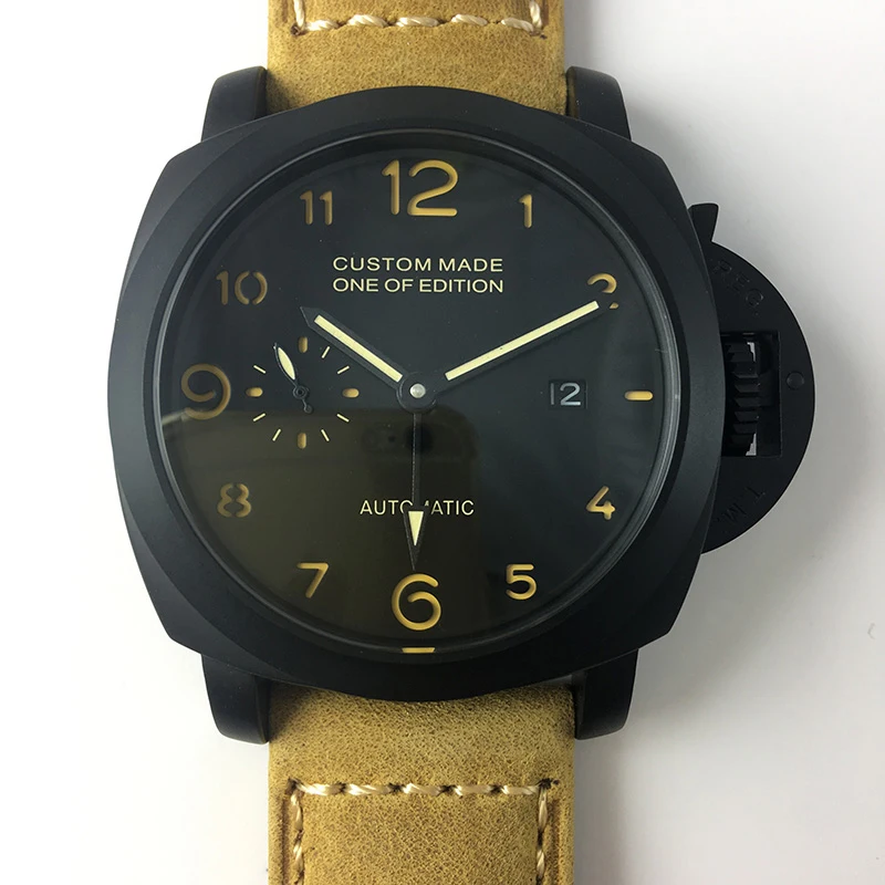 

Parnis 44mm Automatic Mechanical Watch Men Luxury Brand Power Reserve Leather Strap Luminous Waterproof Military Men watch CM110