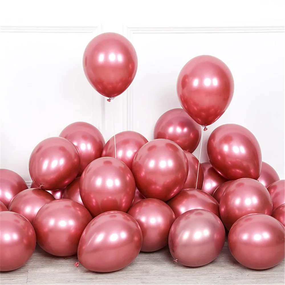 20pcs 12inch New Glossy Baby Pink Metal Pearl Latex Balloon Rose Gold Thick Chrome Metallic Globos Wedding Birthday Party Decor