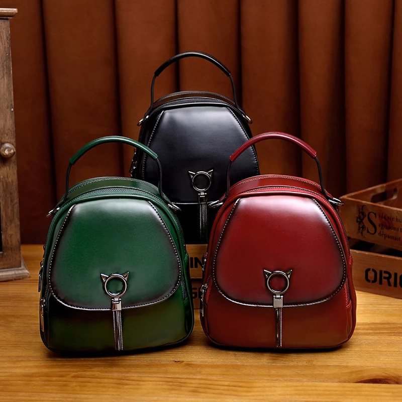 

2020 New Shoulder Bag for Women Retro Oil Wax Leather Handbags Woman Multi-purpose Shoulders Messenger Bags Ladies Small Handbag