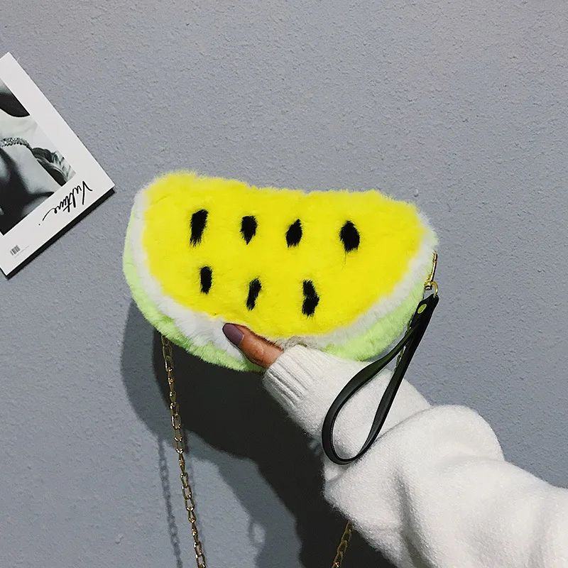 

Personalized & Creative Small Bag Women's 2019 Autumn And Winter Korean-style Cartoon Cute Watermelon Plush Shoulder Oblique Bag