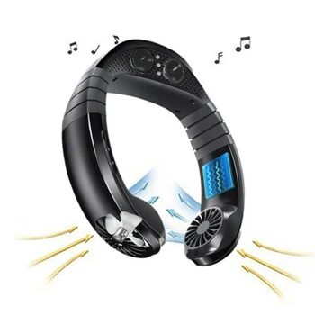 

Neck Hanging Fan Hand Free Mini USB Charging Bluetooth Speaker Player Sport Music Fan DTT88