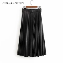 Плиссированные юбки с поясом на талии, женская модная Однотонная юбка из искусственной кожи, женские элегантные свободные юбки до середины икры, женские юбки faldas