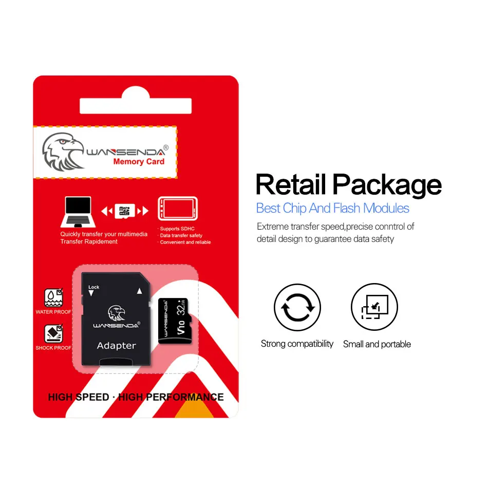 WANSENDA карта памяти Micro SD 128 Гб 64 ГБ 32 ГБ 16 ГБ 8 ГБ класс 10 SDHC SDXC MicroSD TF карта флэш-карта с бесплатным адаптером