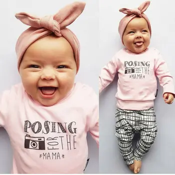 

Newborn Baby Girl Autumn Tops Blouse Plaid Pants Outfits set Clothes Tracksuit
