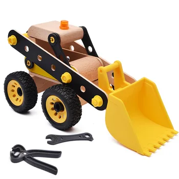 

Children's Educational Wooden Building Blocks Nut Assembled Excavator 3D Spell Insert Model DIY Toy Gift
