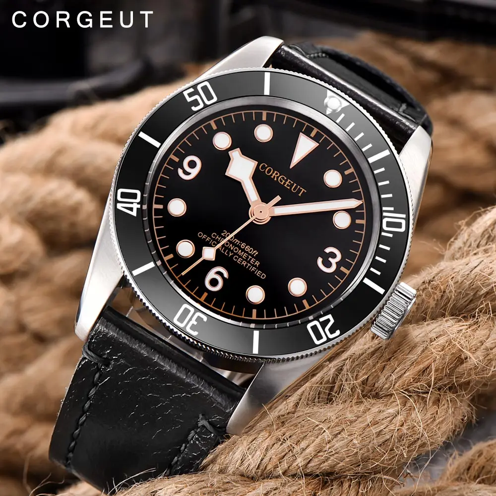 

Corgeut Luxury Brand Men Automatic Mechanical Watch Lume waterproof Military Sport Swim Clock Leather Mechanical Wrist Watches