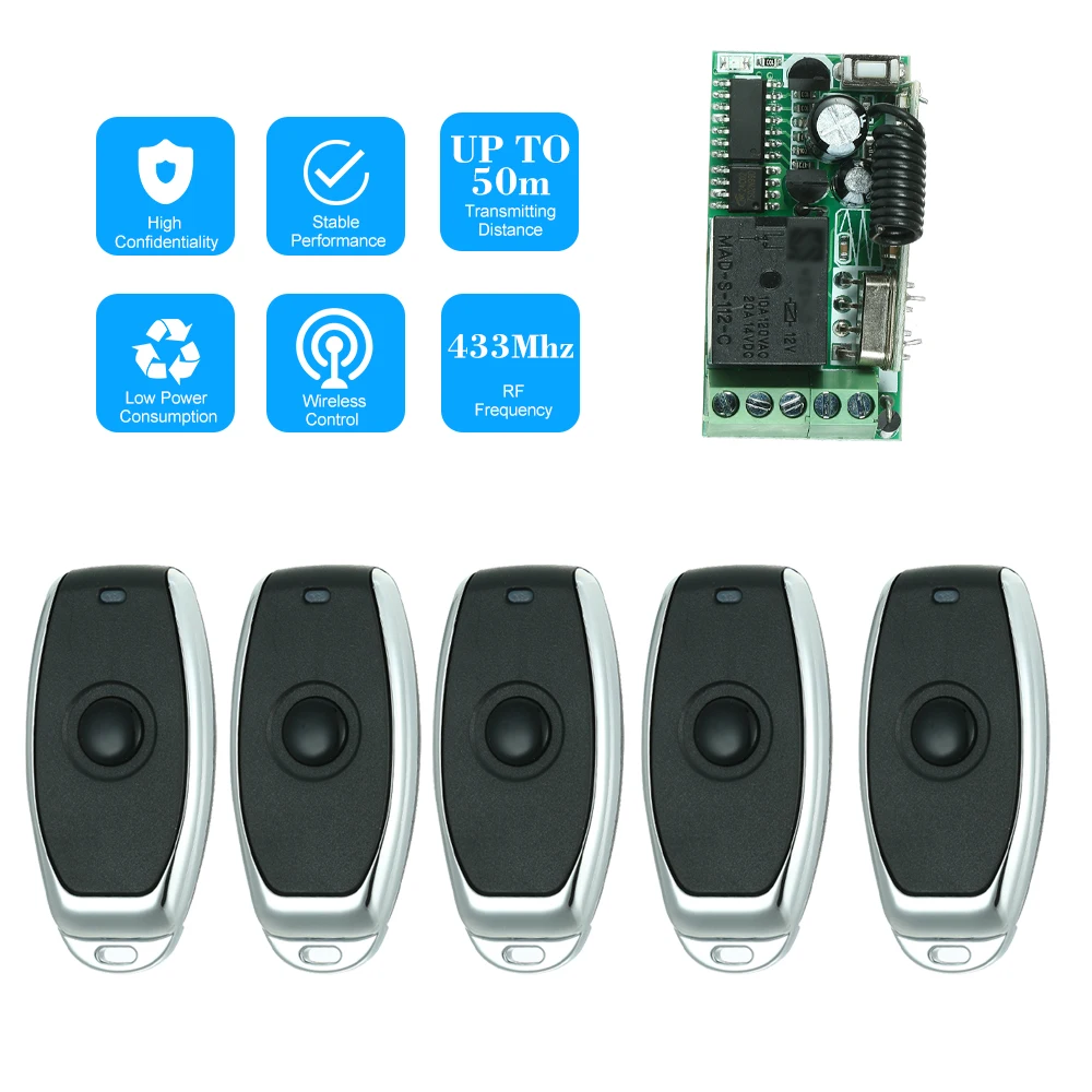 

433Mhz DC 12V Universal RF Remote Control Switch Relay Receiver Module Mini 1CH Wireless Control Switch Remote Controls