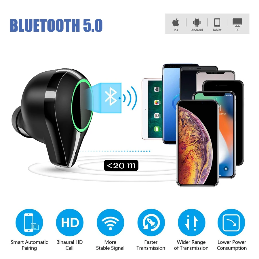 Bluetooth наушники T9 TWS беспроводные наушники стерео беспроводные наушники HIFI бас объемный IPX7 Водонепроницаемая гарнитура Встроенная 7000 мАч батарея наушники беспроводные наушники