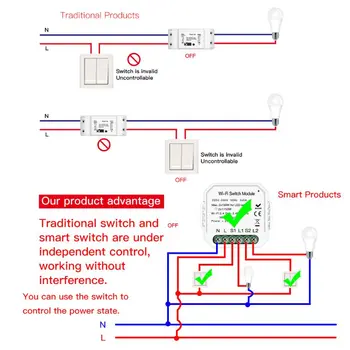 

2 Gang 2 Way Wifi Smart Light Switch Diy Relay Module Mini Wall Socket Outlet 875F