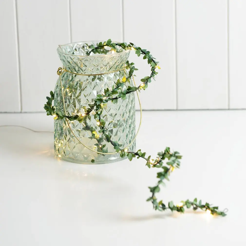 

Battery Power Green Leaf Copper Wire Flexible Fairy String Light Wall Window Garden Christmas Decoration Party String Lamp