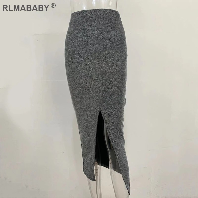 Rlmaaby, 5 цветов, Осень-зима, яркие шелковые женские юбки, тонкие, с разрезом, высокая талия, юбки, модная уличная одежда, длинные юбки