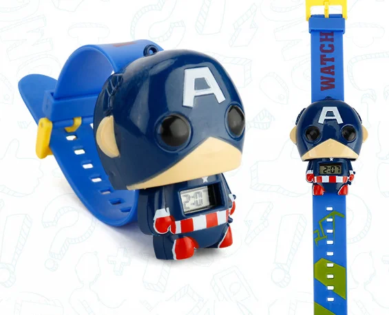 1 шт. мультфильм цифровые 3D часы Телескопический циферблат Тип супергерой Человек-паук Бэтмен, Железный человек Фигурки детей подарок игрушка - Цвет: Captain America