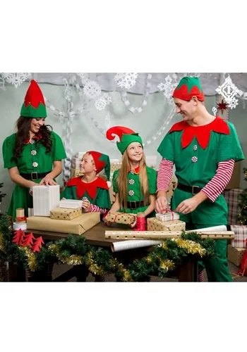 Kids Adult Christmas Green Elf Costume Family Christmas Party Elf Cosplay Fancy Dress