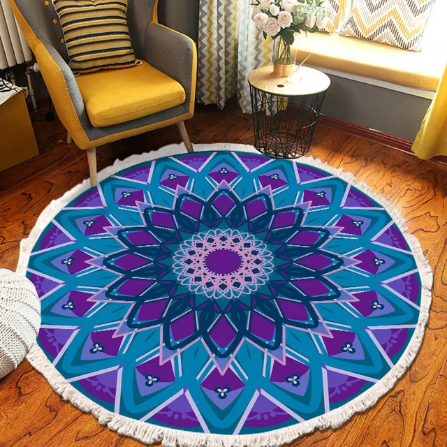 ​Home Decor Retro Bohemian Round Carpet Hand Woven Cotton Linen Carpet Rug Bedside Rug Geometric Floor Mat Living Room Carpet W