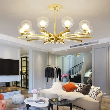 

Modern Gold Metal Led Chandelier Lighting Glass Shades Living Room Led Pendant Chandeliers Lights Bedroom Hanging Lamp Fixtures