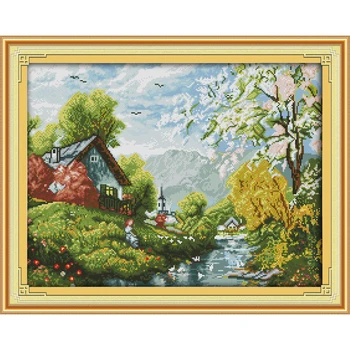 

Everlasting love Beautiful river and sky Chinese cross stitch kits Ecological cotton stamped DIY New year Christmas decorations