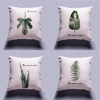 

Green plant leaves Pillow Case Cushion Cover Cotton Home Decor Pillowcase Decorative Pillows For Sofa Christmas Pillow Cases