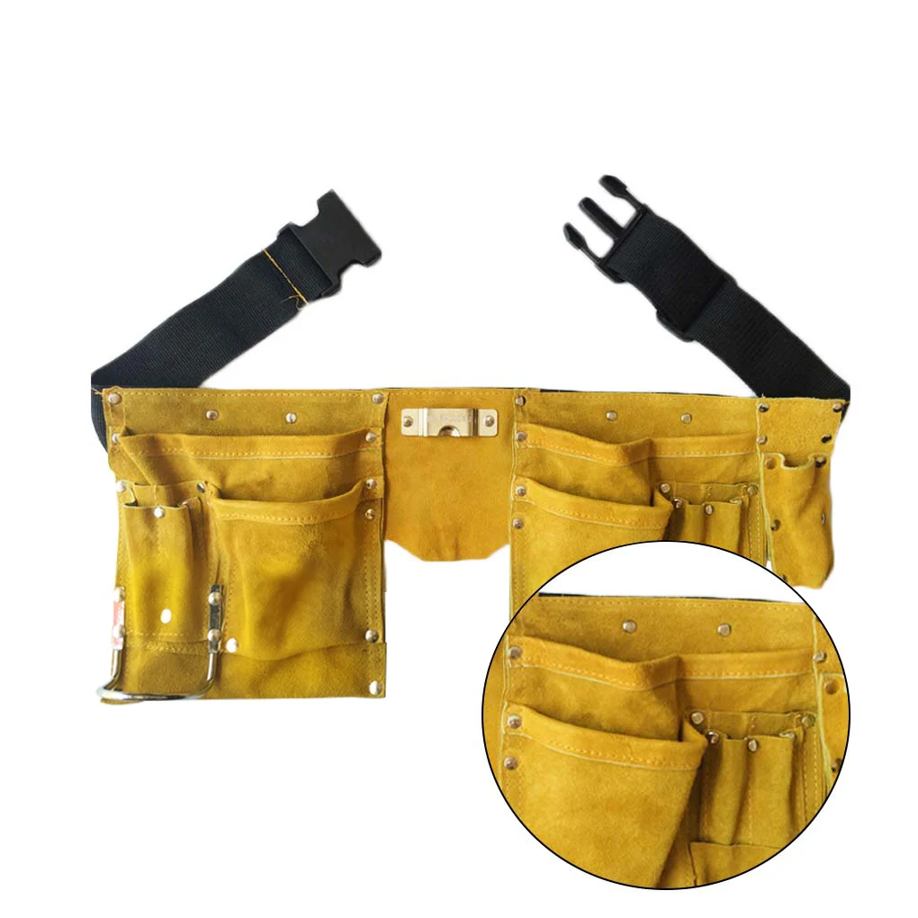 Leather Tool Belt Quick Release Buckle Carpenter Construction Work Apron Tool Storage Pouch Belt technician tool bag