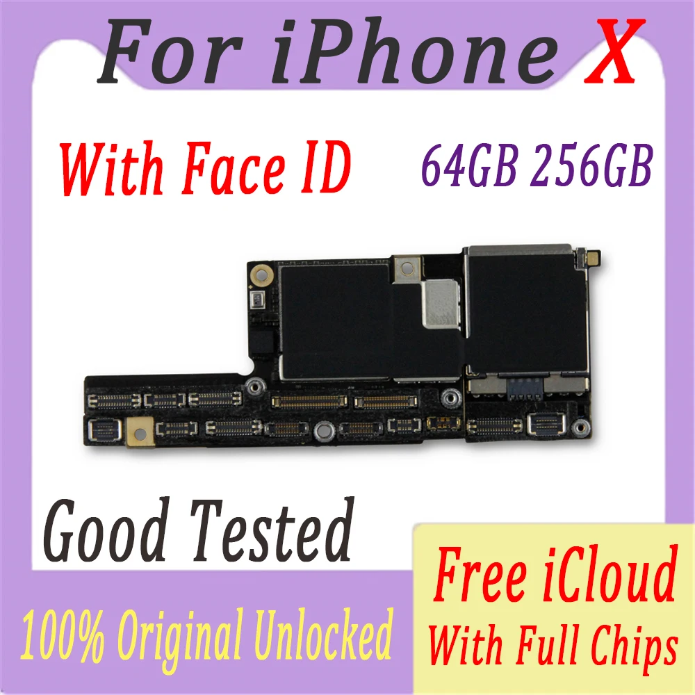 Оригинальная разблокированная материнская плата для iPhone X 10 с/без ID лица, бесплатный iCloud для iPhone X материнская плата 64 Гб/256 ГБ