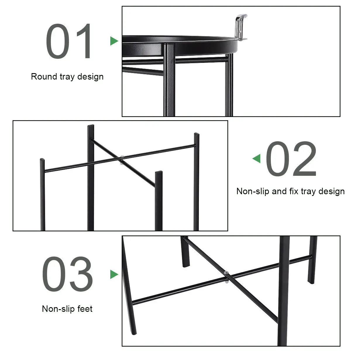  Costway Metal Tray Table Round End Table Sofa SideTable Living Room Bedroom Black - 4000099036414