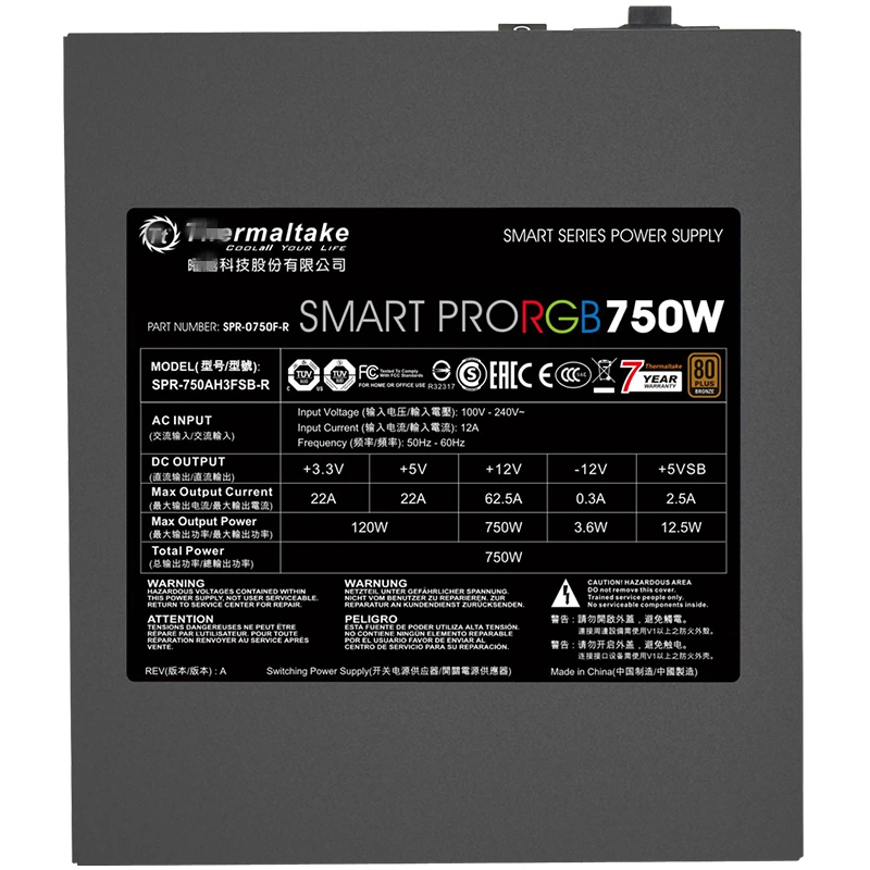 Блок питания для Thermaltake(Tt) полный модуль 80plus Bronze ATX 12V настольная игра источник питания 850W блок питания Smart Pro RGB 850W