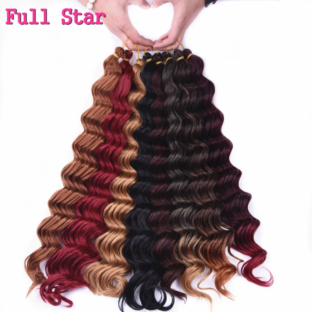 

Full Star 20" Deep wave Crochet Braids Synthetic Hair 1- 6 pcs 80g Ombre Braiding Hair Black Bug Brown Color for Women