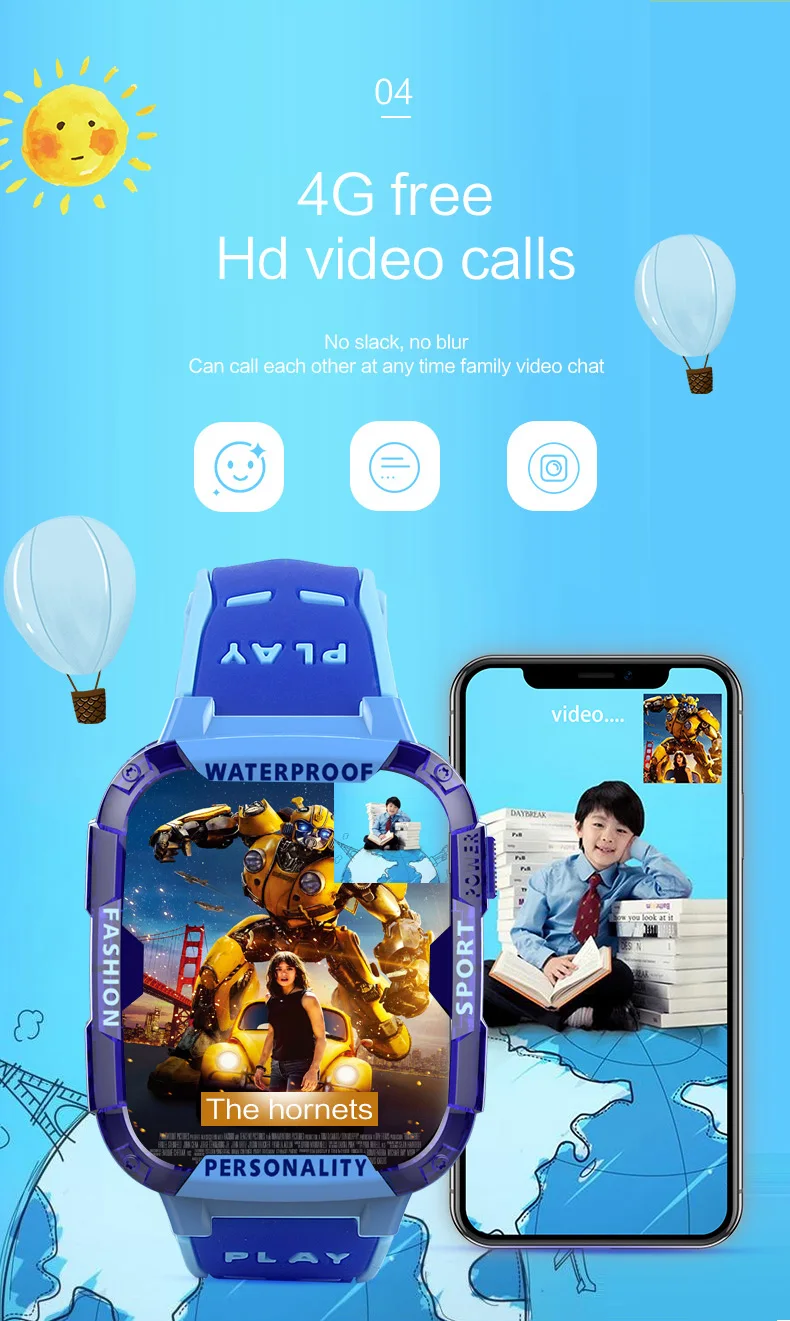 Новые стильные синие Смарт-часы для детей Поддержка 4Gsim карты Wi-Fi, чтобы сделать видеозвонок gps трекер SOS детские часы