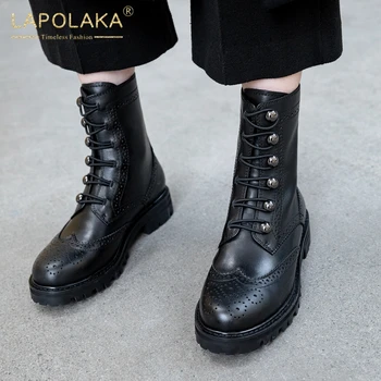 

Lapolaka 2020 New Arrivals Genuine Cow Leather Ankle Boots Woman Shoes Chunky Heels Platform Fashion Shoes Lady Boots Female