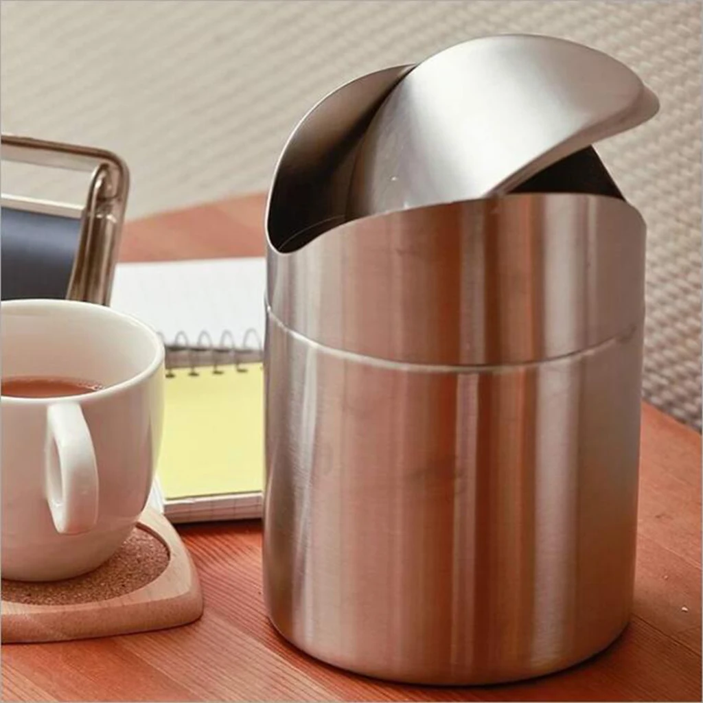 Silver/Red/Green/Pink/Blue 16.5 cm Height Stainless Steel Trash Bin Garbage Can Wastebasket with Cover Creative Tool