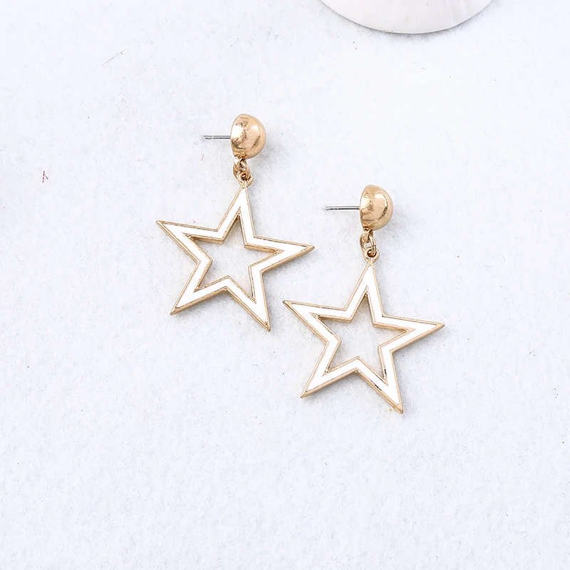 Contracted Design Unique Black White Enamel Star Heart Drop Earrings For Women Gifts Gold Color Fashion Jewelry Wholesale Contracted Design Unique Black White Enamel Star Heart Drop Earrings For Women Gifts Gold Color Fashion Jewelry Wholesale